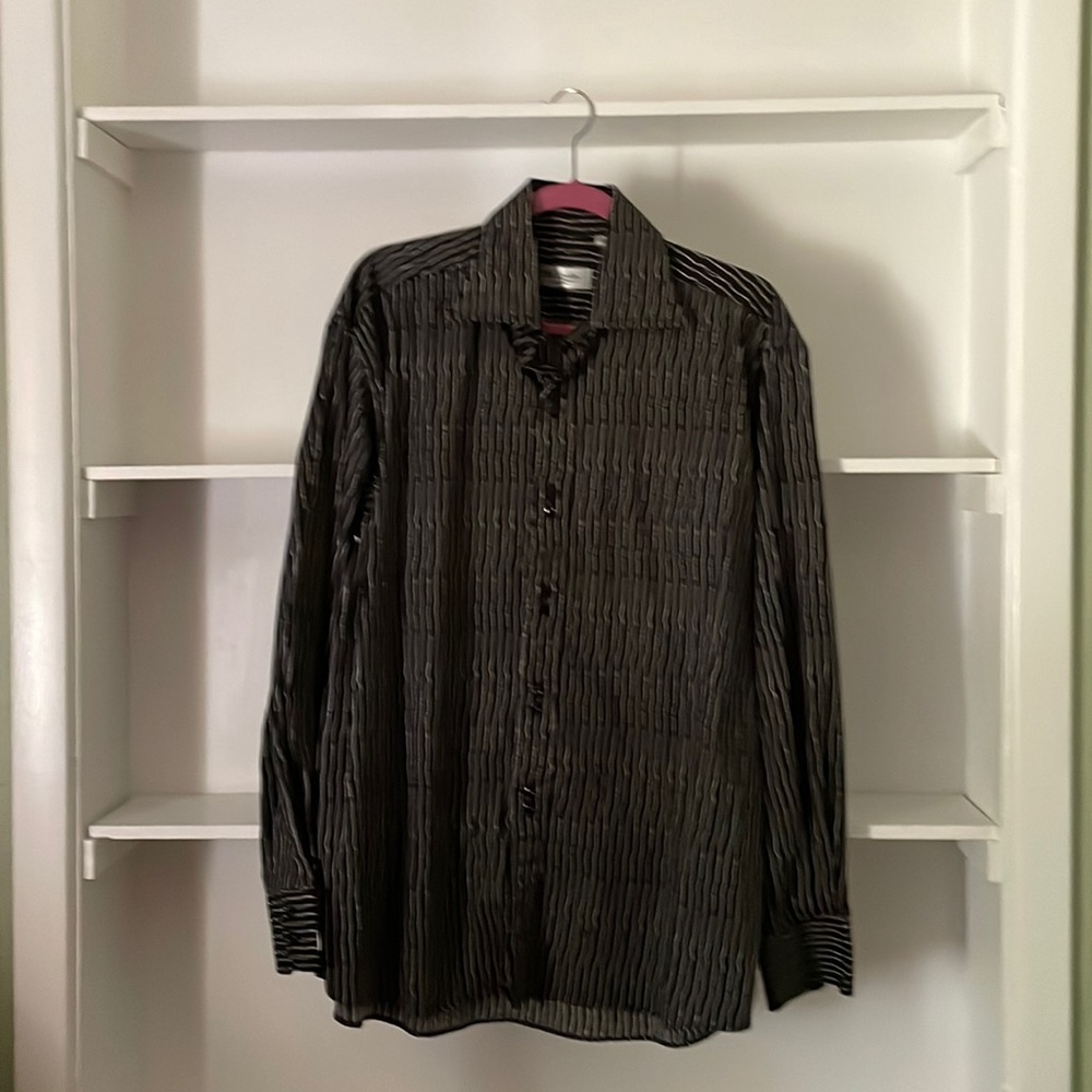T.M. Lewin 100% Cotton XL Long Sleeve Black Print Men’s Shirt, Double Button
